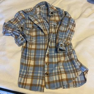 NWT long Plaid Button down